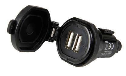 Din-Tech, caricabatteria Din 2 porte Usb - Fast Charge - su fondo bianco