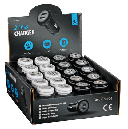La confezione di Display 20 pz - Caricabatteria 2 porte Usb - 2400 mA