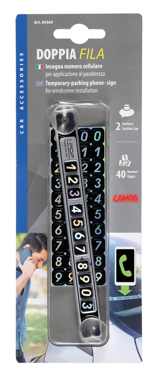 La confezione di Doppia Fila, insegna numero cellulare