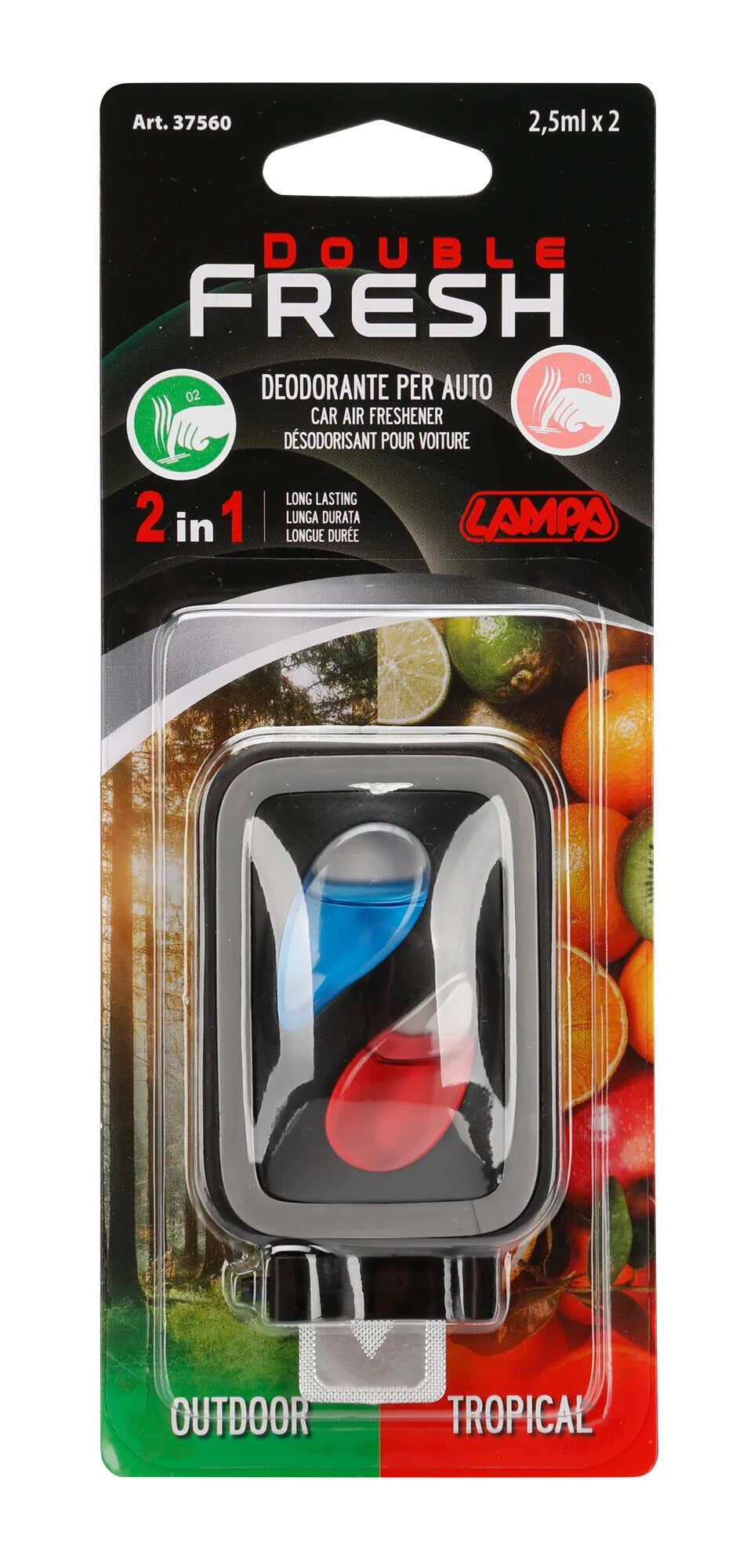La confezione di Double Fresh, deodorante per abitacolo - 2x2,5 ml - Outdoor