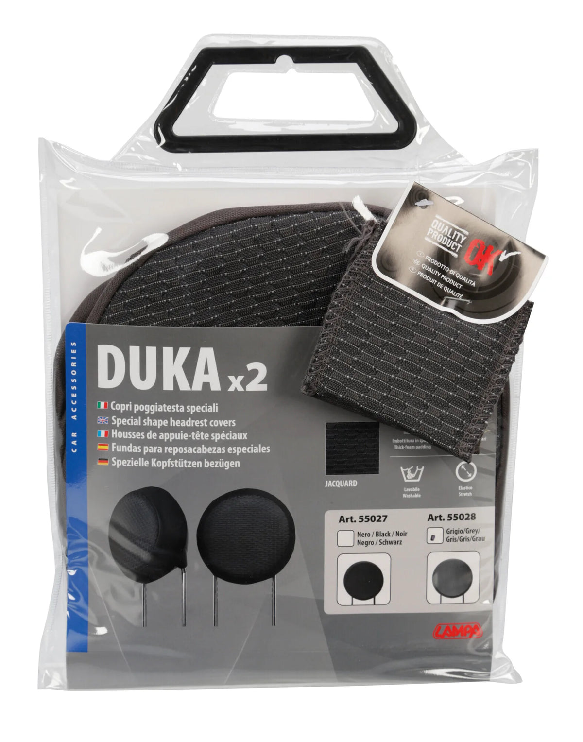 La confezione di Duka Round-Fit x2, copri poggiatesta speciali
