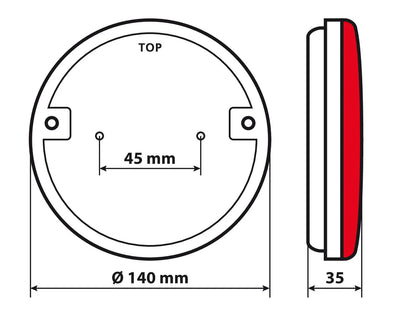 Disegno tecnico quotato di Dynamic O-Led, Fanale retronebbia, 3 funzioni, 12/24V, con le misure