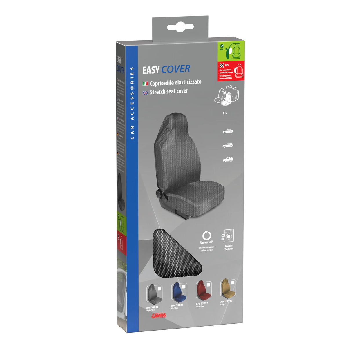 La confezione di Easy Cover, coprisedile anteriore elasticizzato