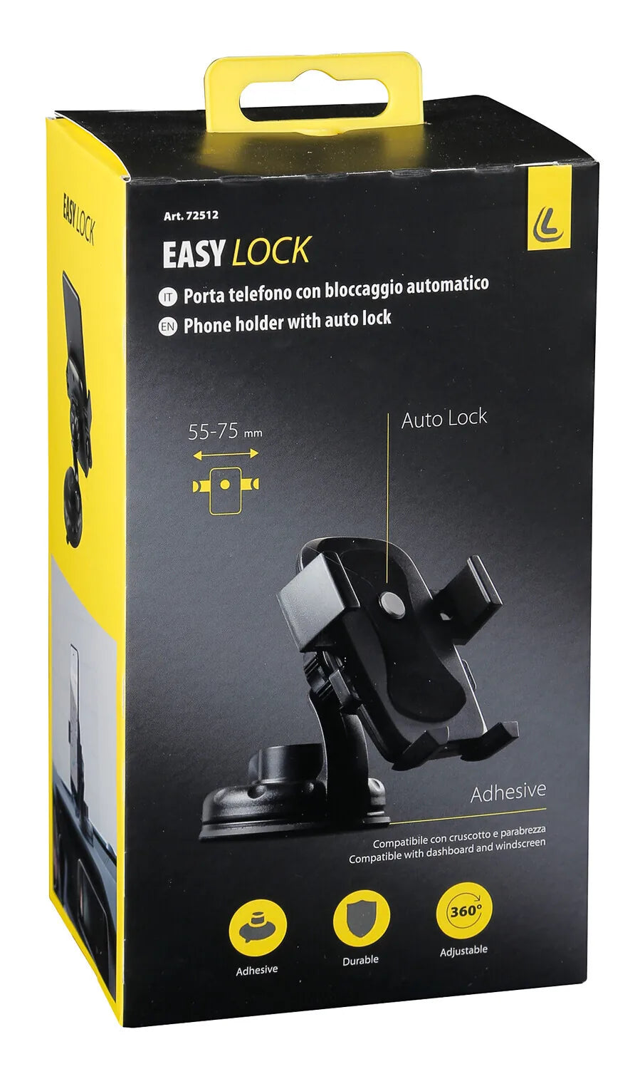 La confezione di Easy-Lock, portatelefono con bloccaggio automatico