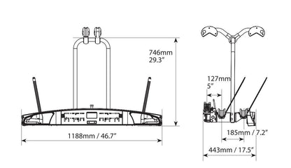 Disegno tecnico quotato di Elix 2, portabiciclette per gancio traino - 2 bici, con le misure, vista 4