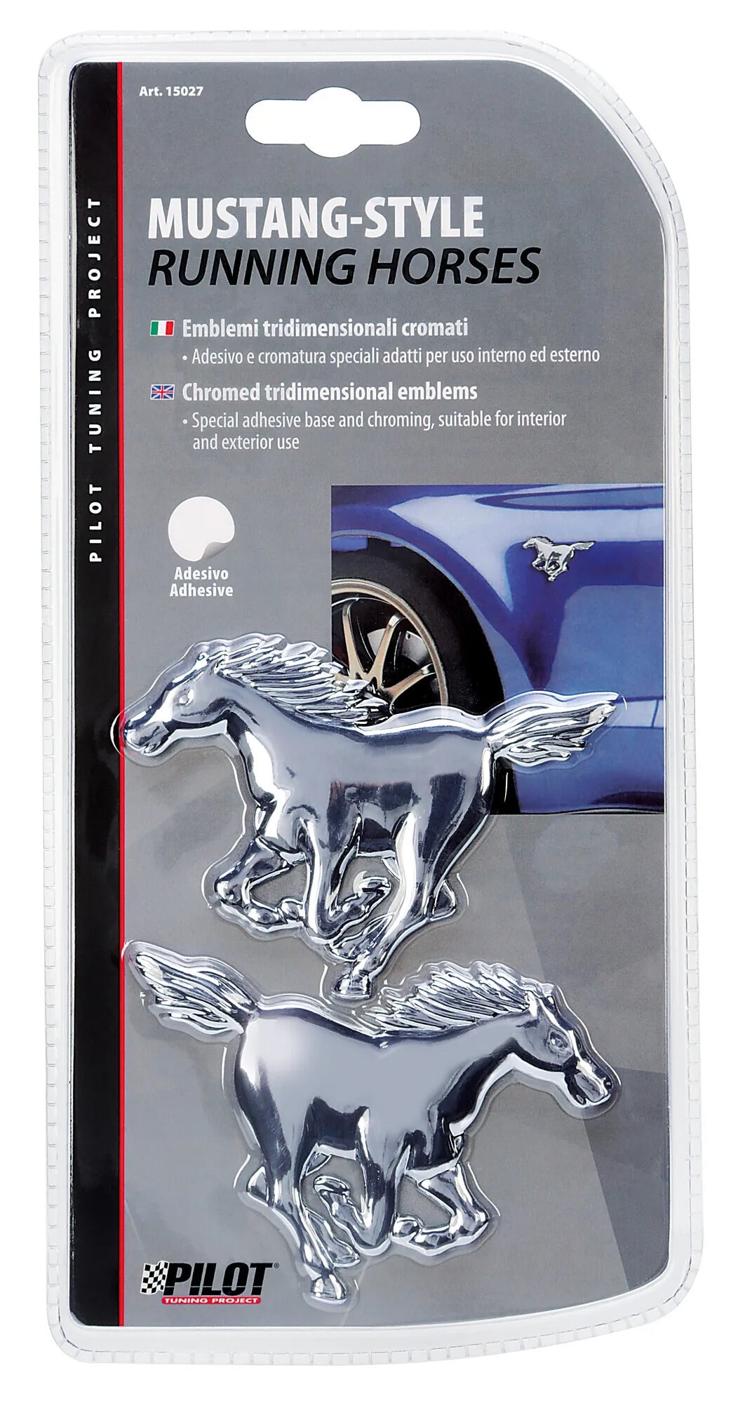 La confezione di Emblema 3D cromato - 2 Horses