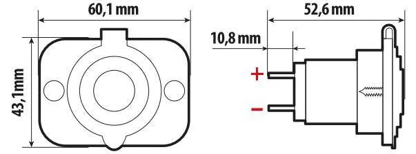 Disegno tecnico quotato di Ext-8, doppia presa Usb, montaggio ad incasso, 12/24V, con le misure