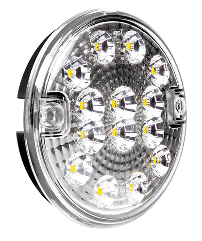 Fanale rotondo retromarcia Led, 12/24V — struttura in ABS e lente in PMMA