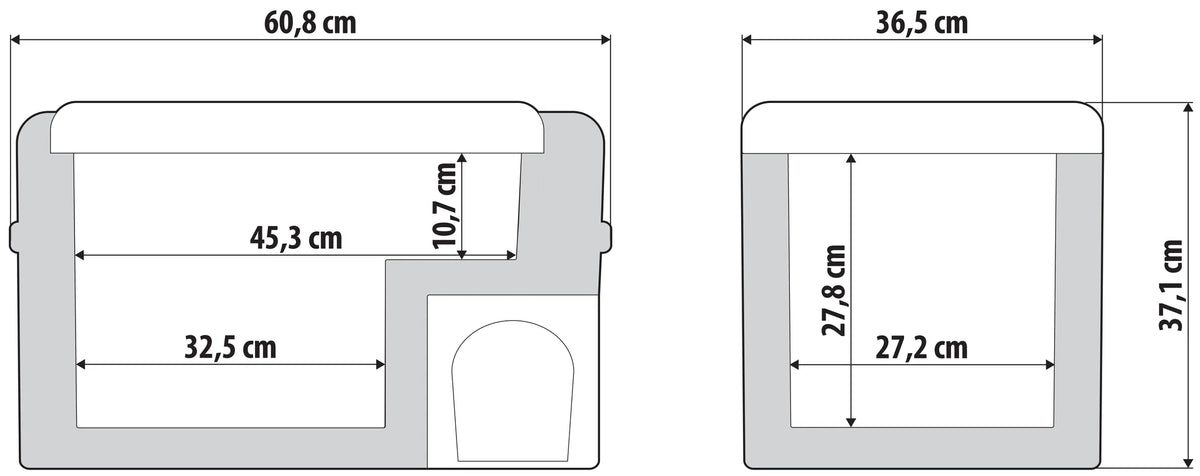 Disegno tecnico quotato di FC-30, frigorifero/congelatore a compressore, 30 litri, con le misure