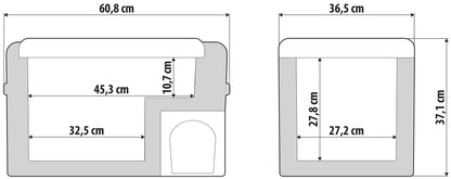 Disegno tecnico quotato di FC-30, frigorifero/congelatore a compressore, 30 litri, con le misure