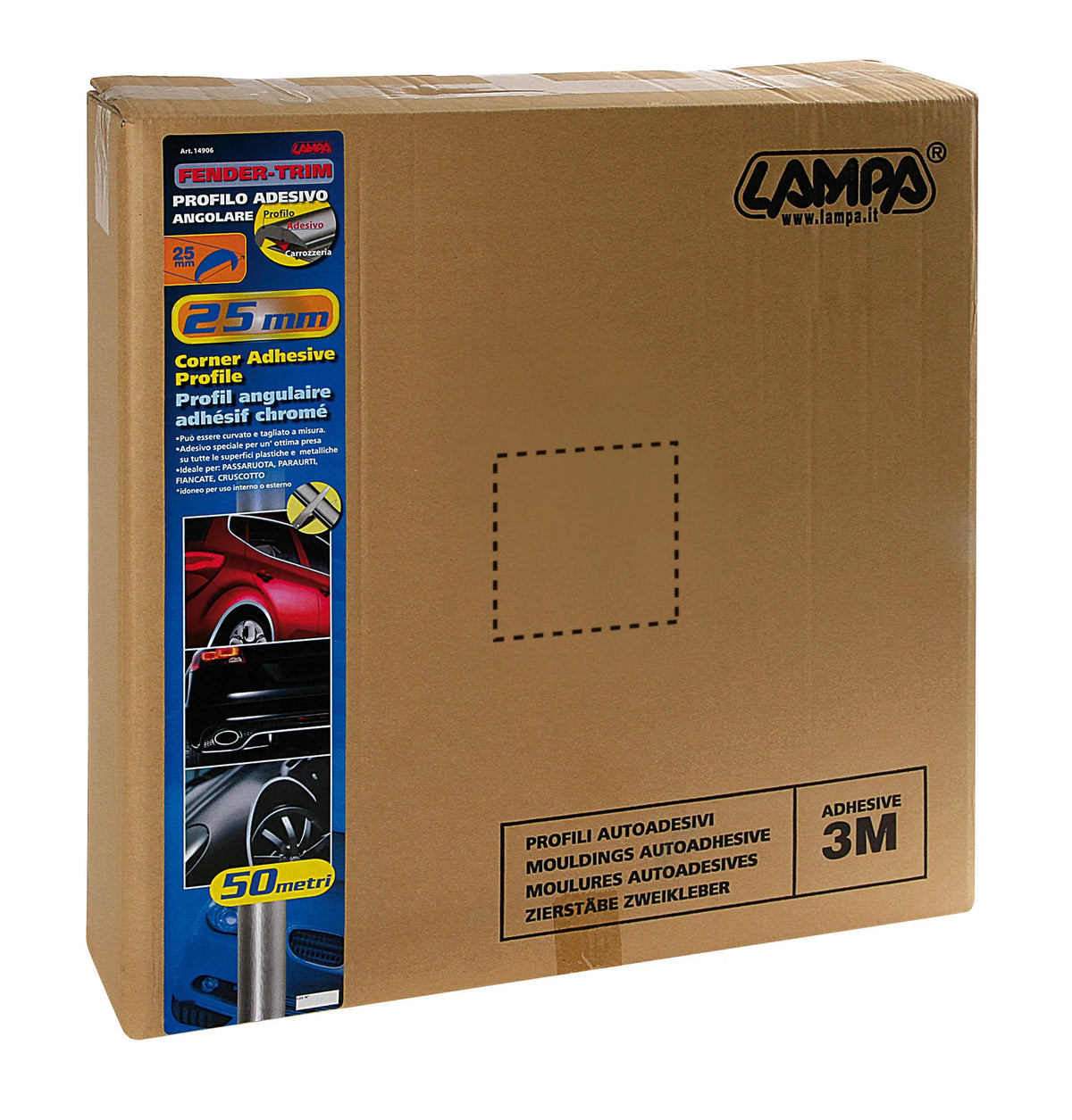 La confezione di Fender-Trim, profilo adesivo angolare cromato - 50 m - 25 mm