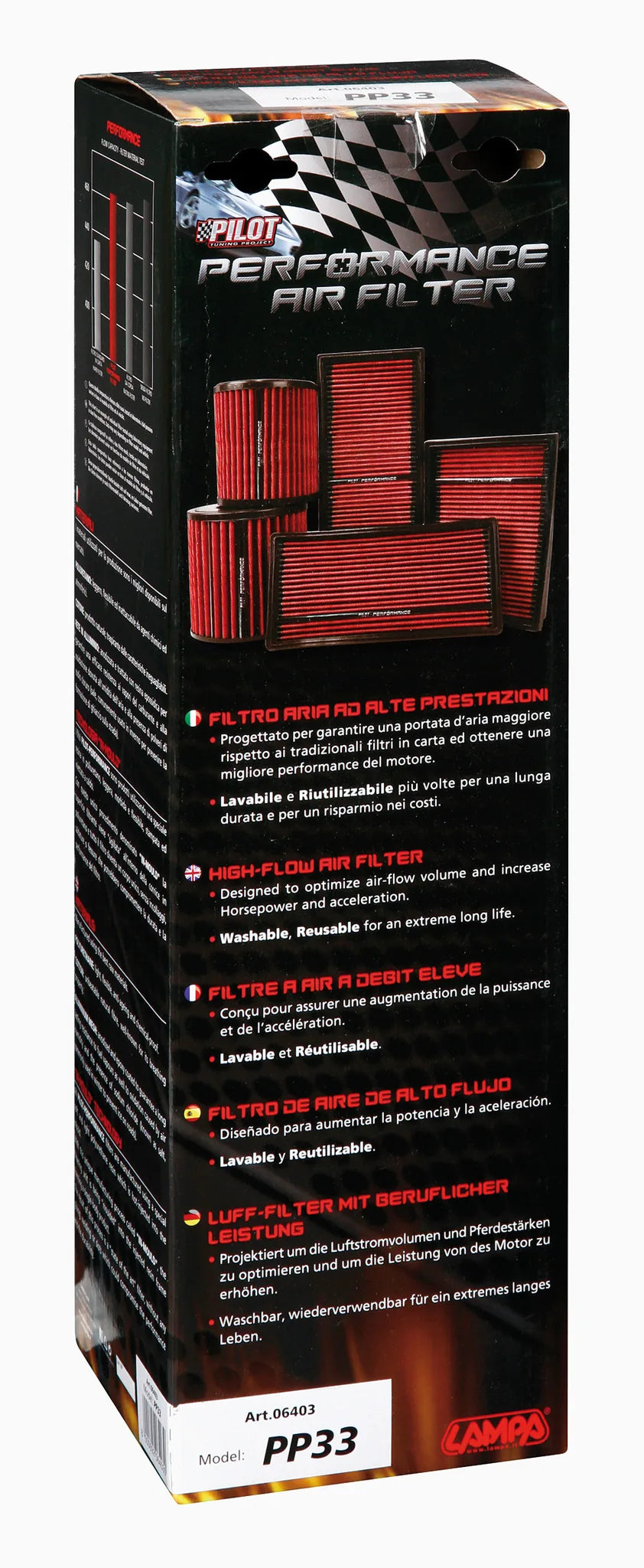 La confezione di Filtro aria Pilot Performance PP33