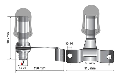 Disegno tecnico quotato di Fix-5, Staffa con perno e spinotto DIN per luce di, con le misure