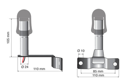 Disegno tecnico quotato di Fix-7, Staffa con perno e spinotto DIN per luce di, con le misure