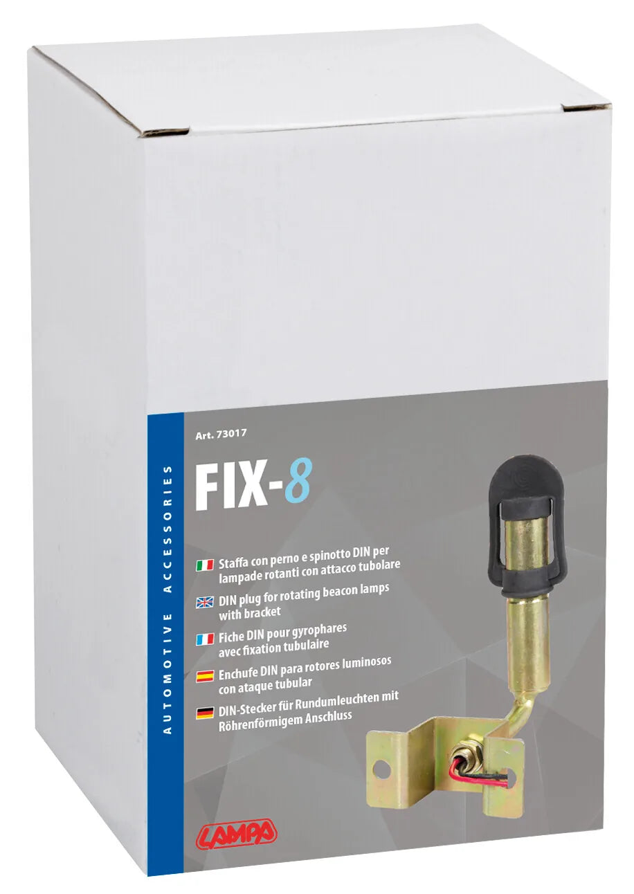 La confezione di Fix-8, Staffa con perno e spinotto DIN per luce di