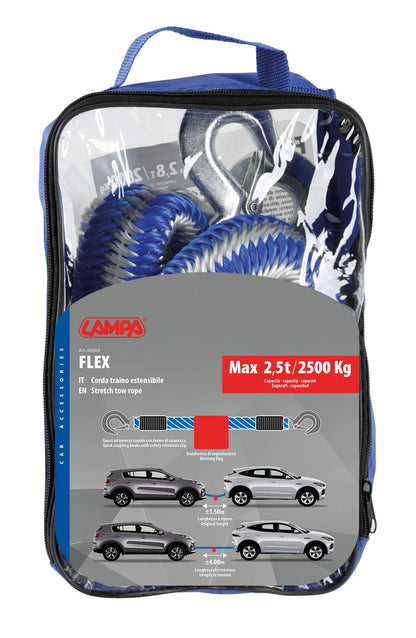 La confezione di Flex 2800 kg, Corda traino estensibile