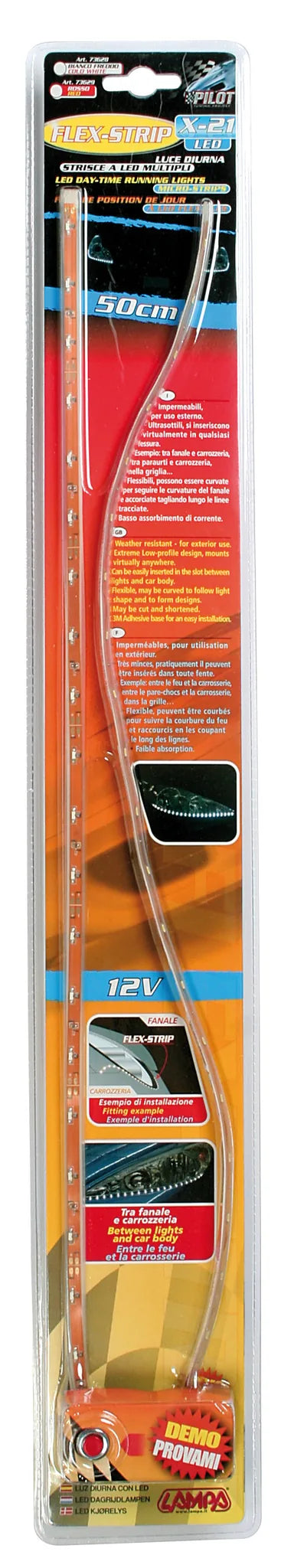 La confezione di Flex Strip, 12V - 21 Led - 2x50 cm