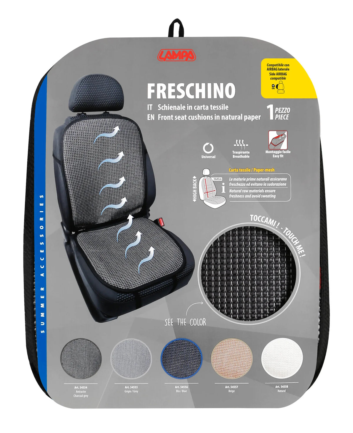 La confezione di Freschino, schienale in carta tessile