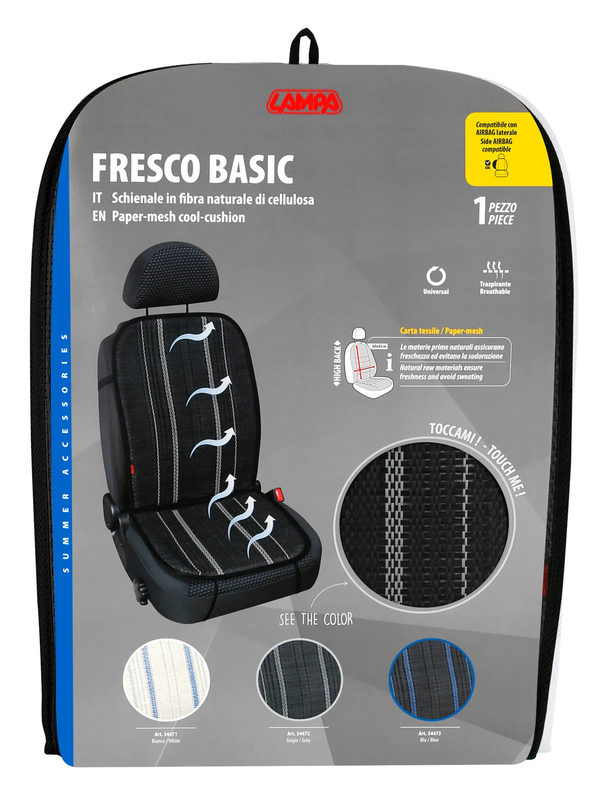 La confezione di Fresco Basic, schienale in fibra naturale di cellulosa