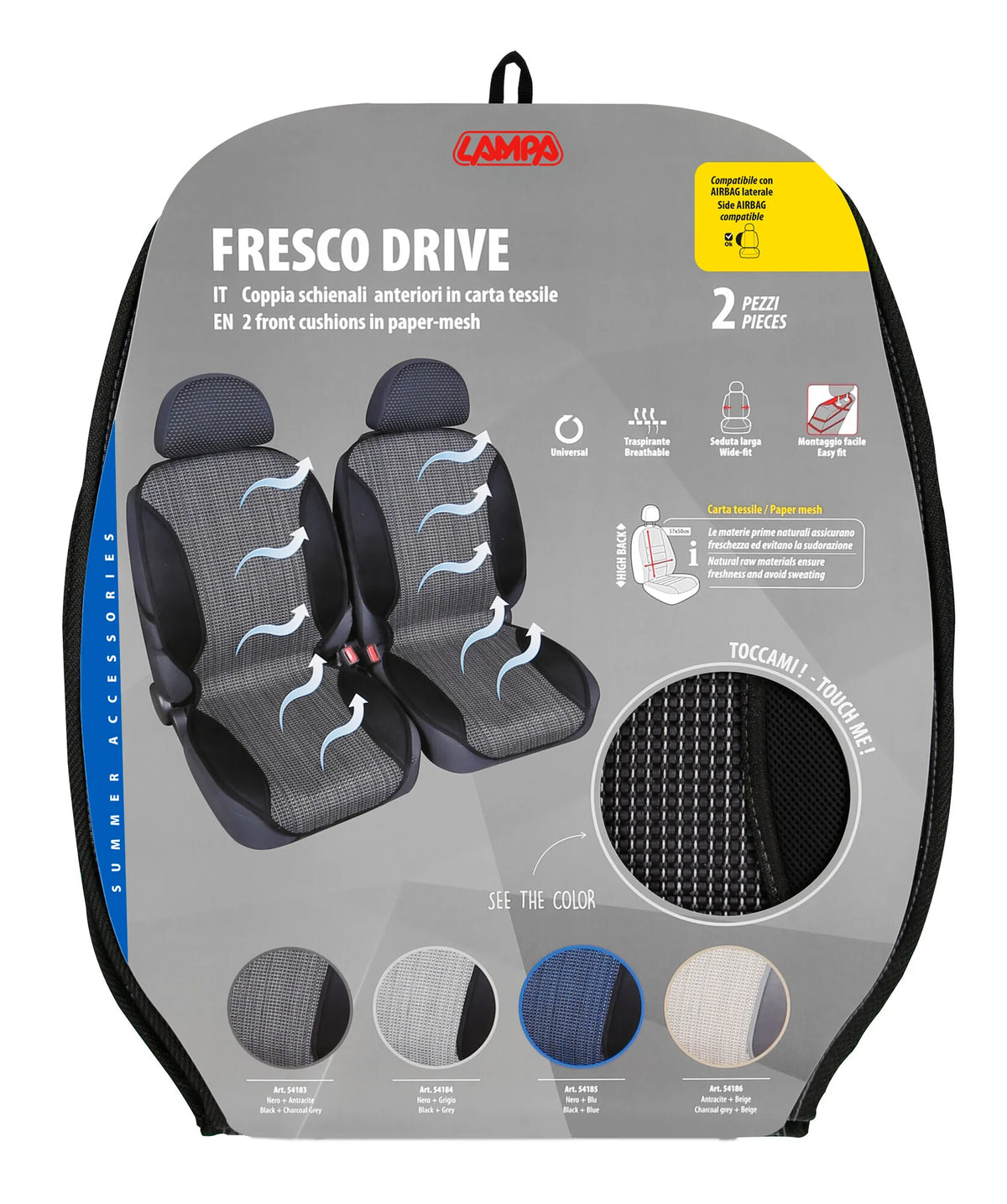 La confezione di Fresco Drive, coppia schienali anteriori - Nero/Grigio