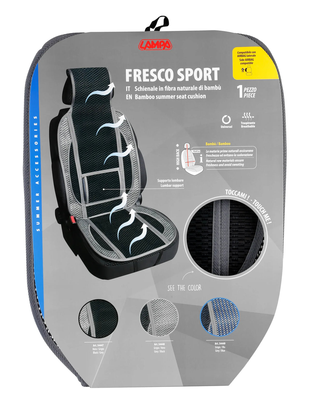 La confezione di Fresco-Sport, schienale estivo in fibra naturale di bambù