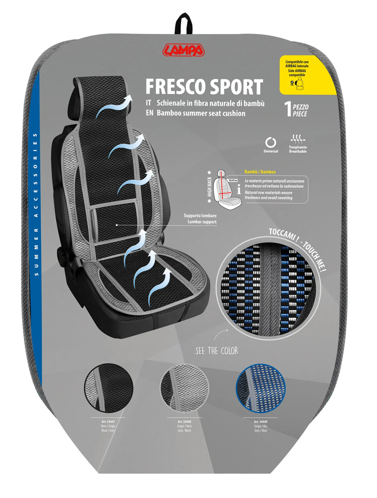 La confezione di Fresco-Sport, schienale estivo in fibra naturale di bambù