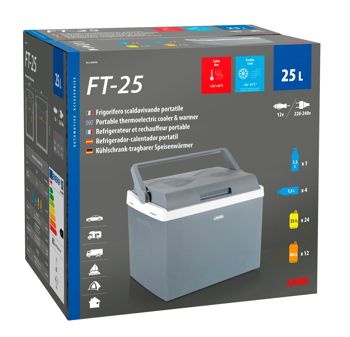 La confezione di FT-25, frigorifero-scaldavivande portatile 25 litri
