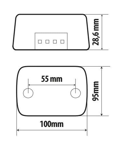 Disegno tecnico quotato di Full-Led, fanale posteriore a 14 Led, 12V, con le misure