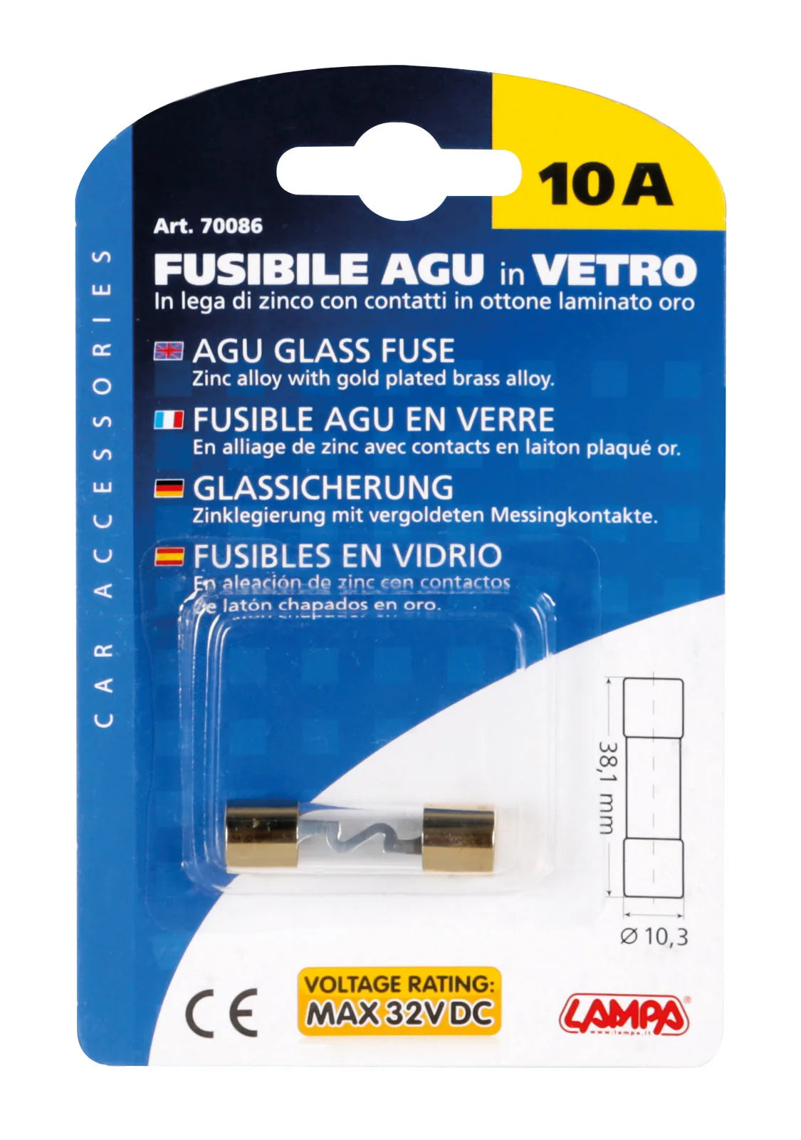 La confezione di Fusibile AGU in vetro, 12/32V