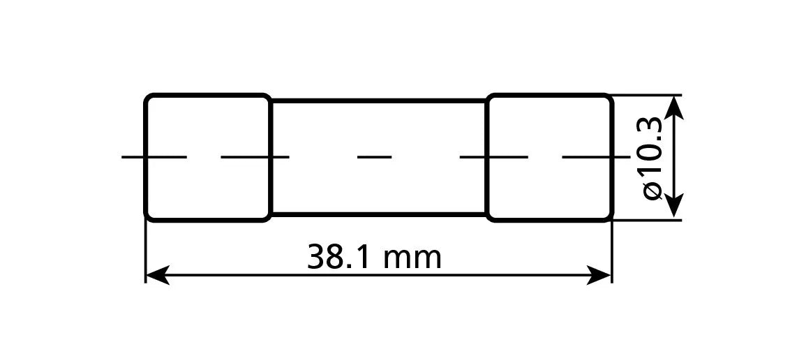 Disegno tecnico quotato di Fusibile AGU in vetro, 12/32V, con le misure