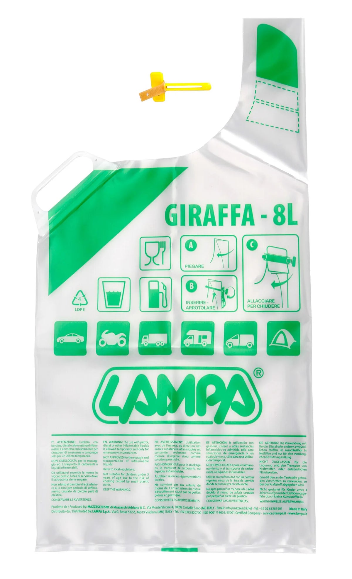 Giraffa, tanica di emergenza - 8 L su fondo bianco