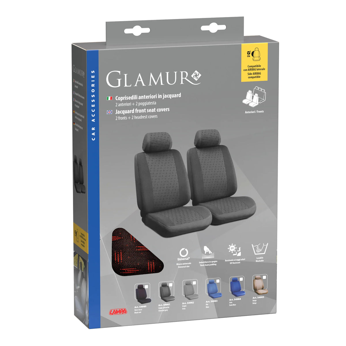 La confezione di Glamur, coppia coprisedili anteriori in jacquard, universali