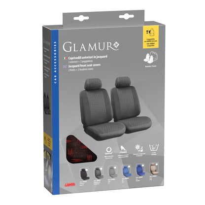 La confezione di Glamur, coppia coprisedili anteriori in jacquard, universali