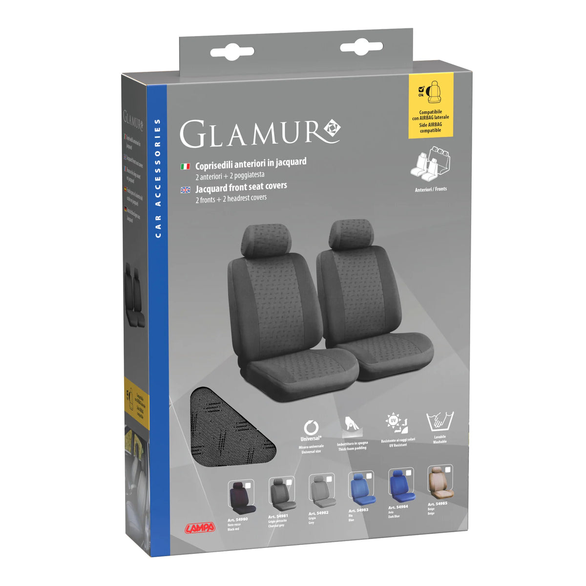 La confezione di Glamur, coppia coprisedili anteriori in jacquard, universali