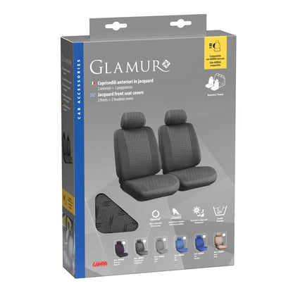 La confezione di Glamur, coppia coprisedili anteriori in jacquard, universali