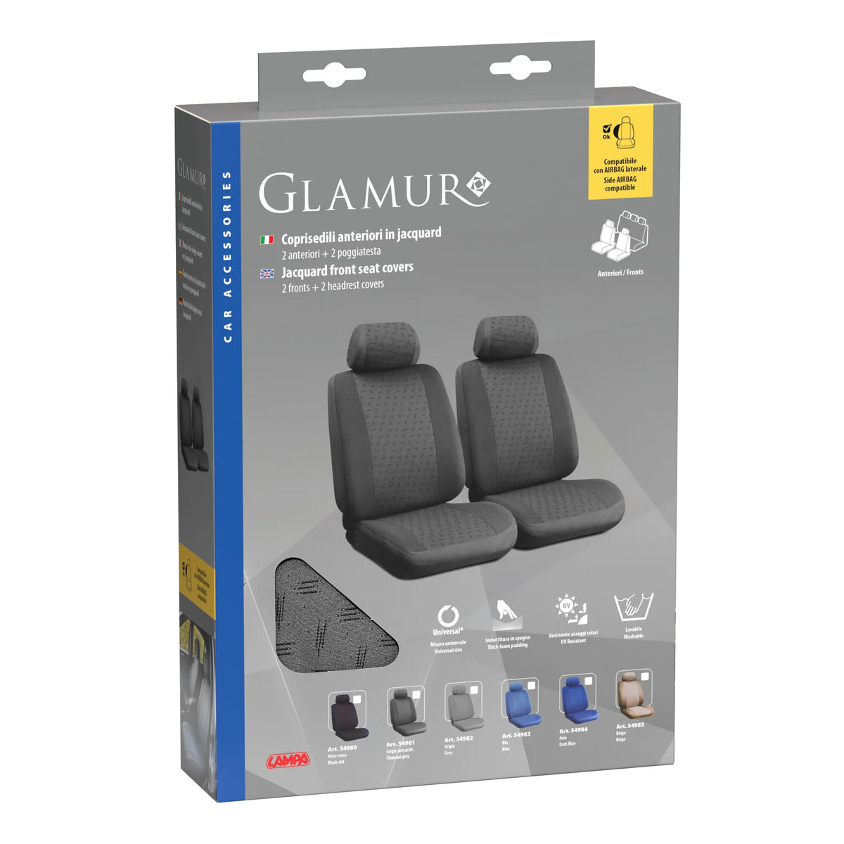 La confezione di Glamur, coppia coprisedili anteriori in jacquard, universali