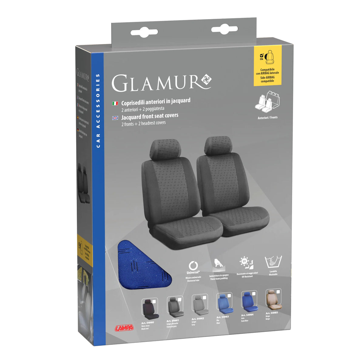 La confezione di Glamur, coppia coprisedili anteriori in jacquard, universali