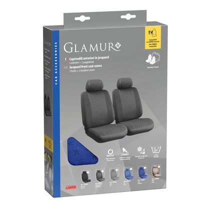La confezione di Glamur, coppia coprisedili anteriori in jacquard, universali