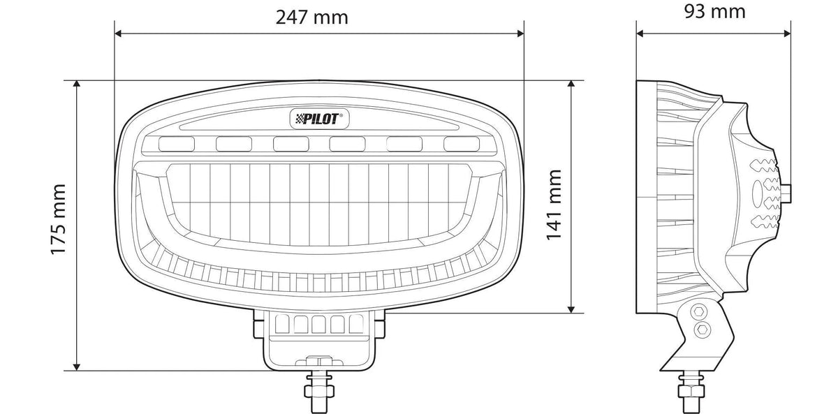 Disegno tecnico quotato di Glare Oval-Pro, faro supplementare multifunzione, con le misure