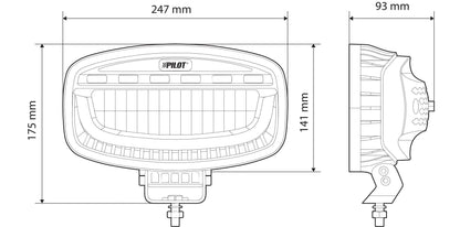Disegno tecnico quotato di Glare Oval-Pro, faro supplementare multifunzione, con le misure