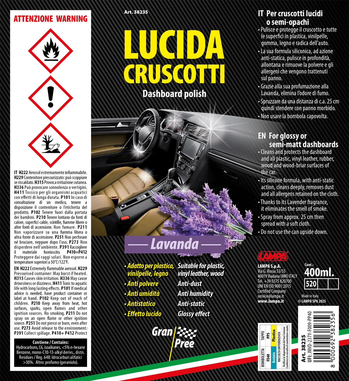 La confezione di Gran Pree, lucida cruscotti - 400 ml