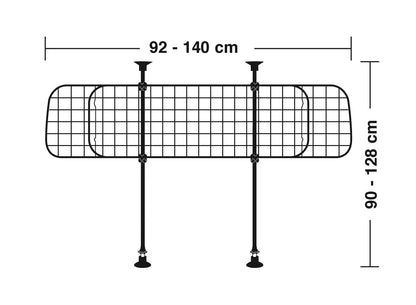 Disegno tecnico quotato di GRG-4, griglia divisoria in rete metallica, telescopica, con le misure