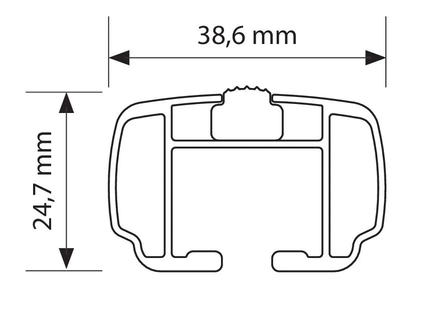 Disegno tecnico quotato di Helio Rail, set completo barre portatutto in alluminio, con le misure