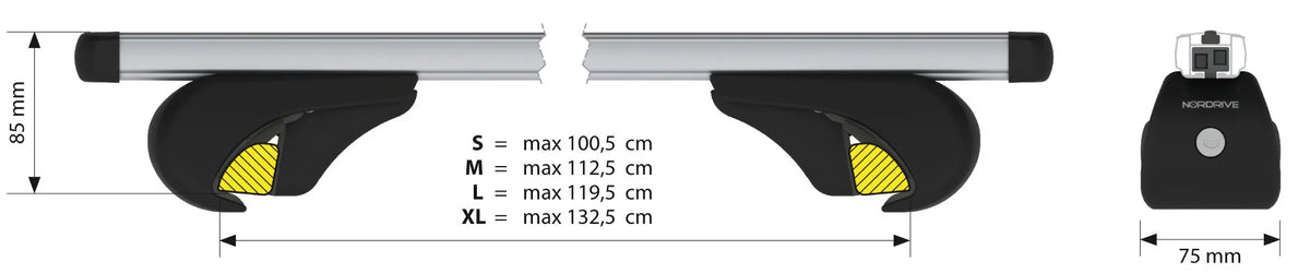 Disegno tecnico quotato di Helio Rail, set completo barre portatutto in alluminio, con le misure, vista 4