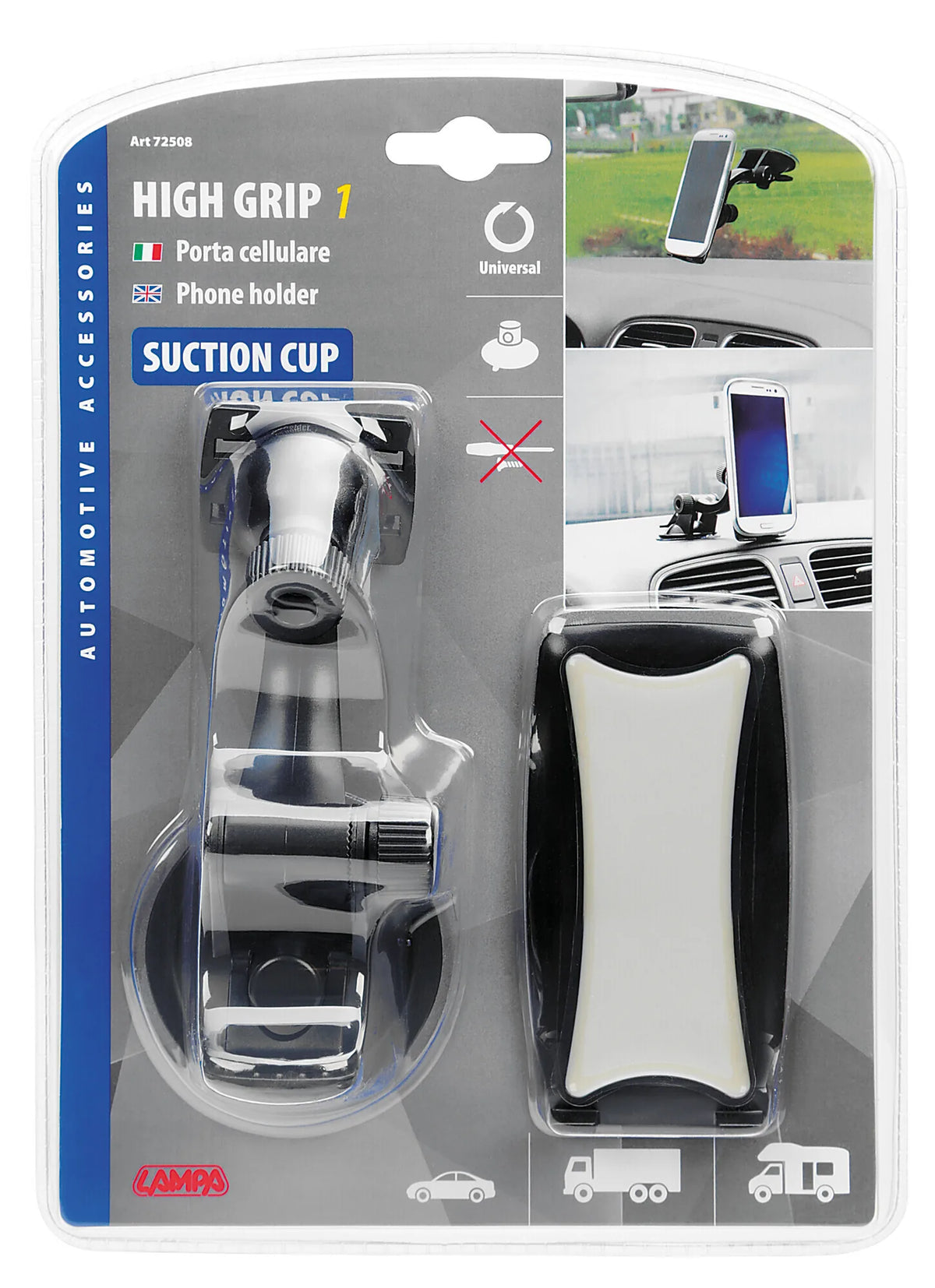 La confezione di High Grip 1, portatelefono a ventosa