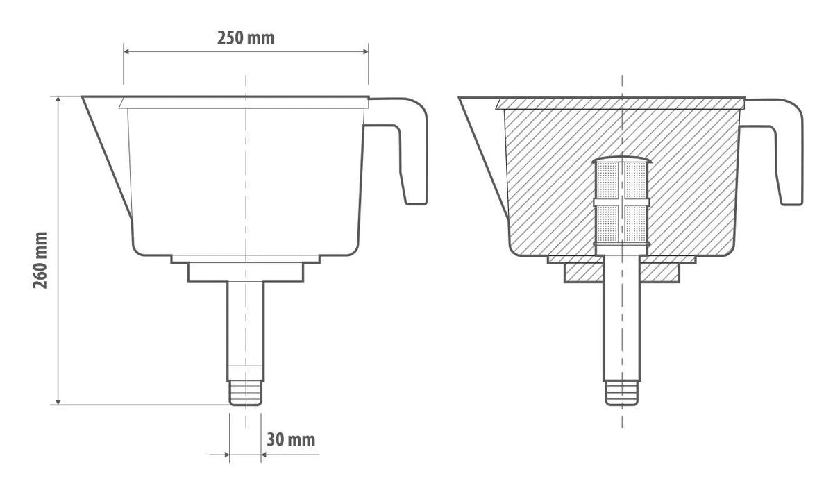 Disegno tecnico quotato di Imbuto professionale con 3 filtri separatori, con le misure