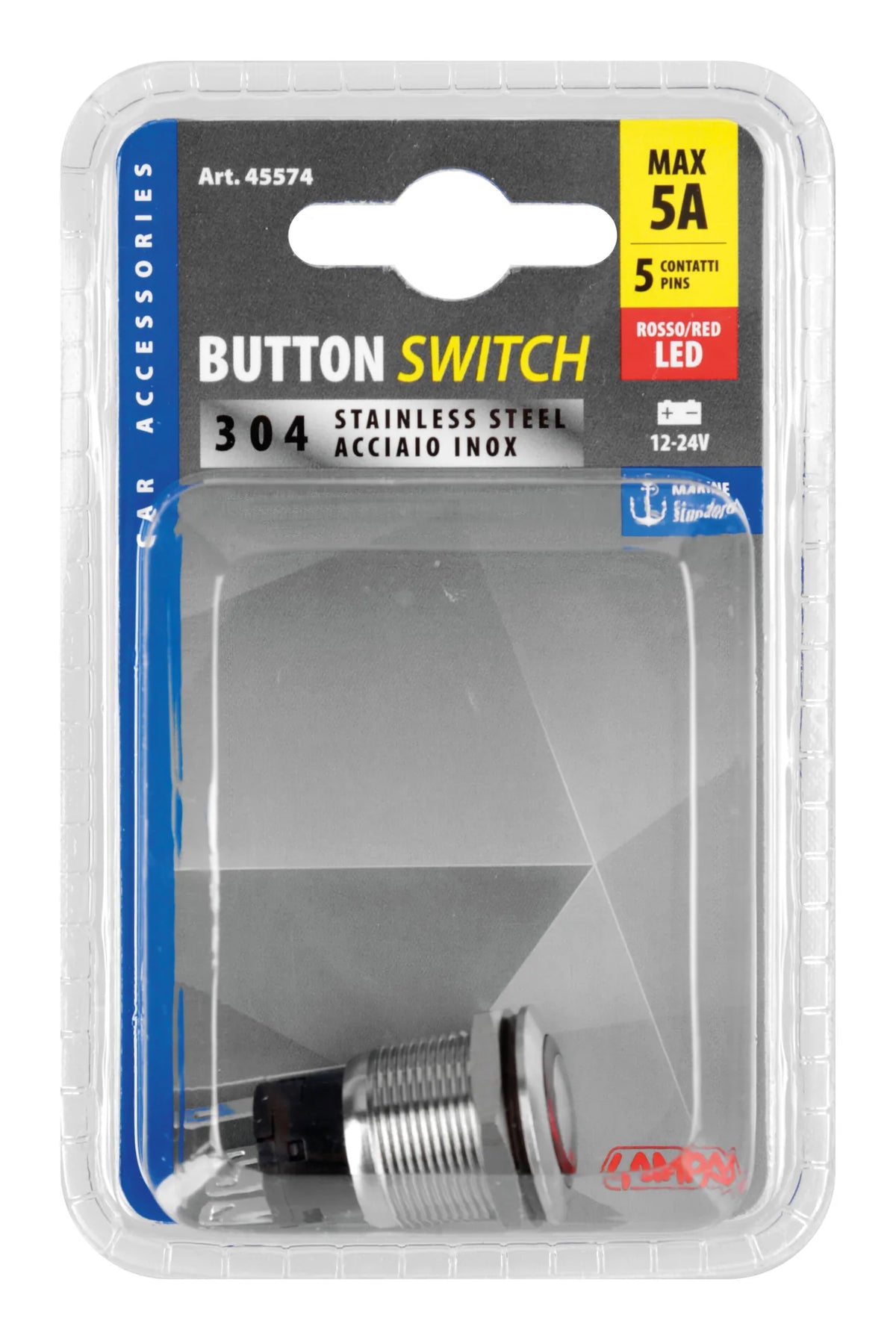 La confezione di Interruttore a pulsante con spia a Led, 12/24V