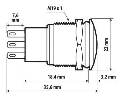 Disegno tecnico quotato di Interruttore a pulsante con spia a Led, 12/24V, con le misure