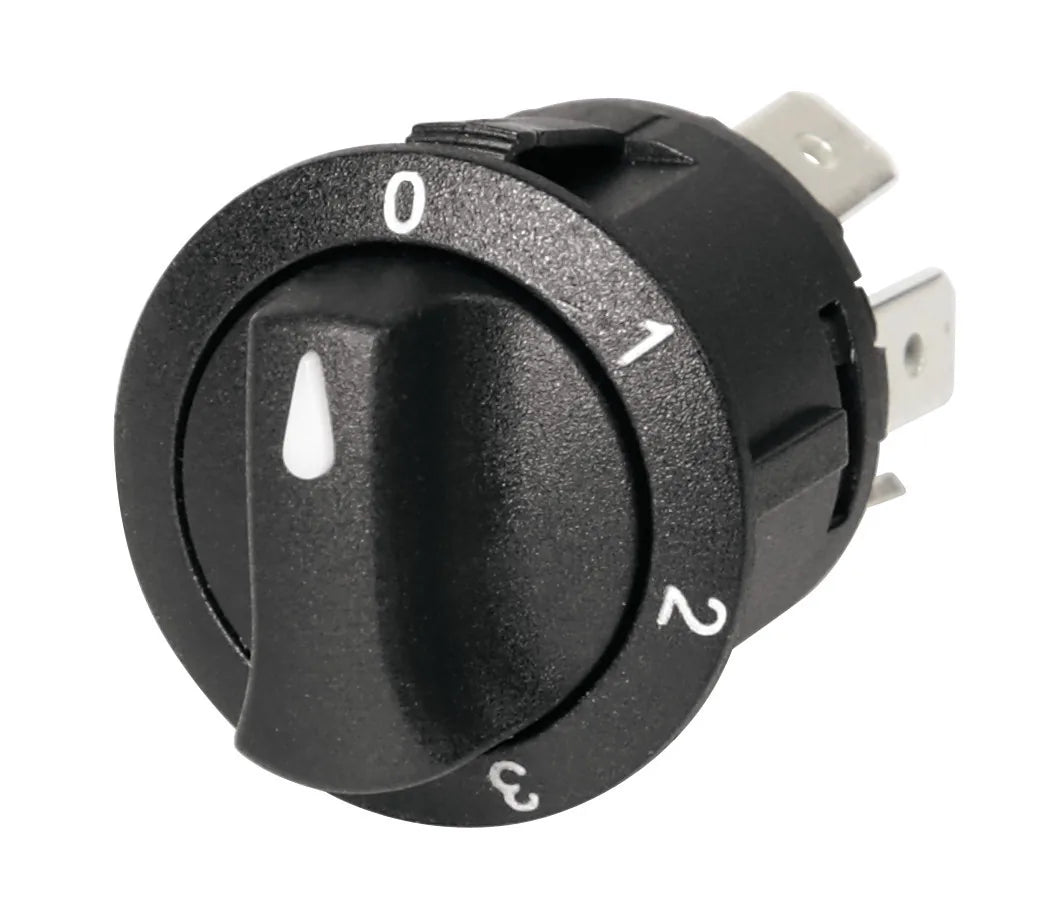 Interruttore a rotazione - 12/24V — 10A max. 4 funzioni. Foro Ø 20,2 mm