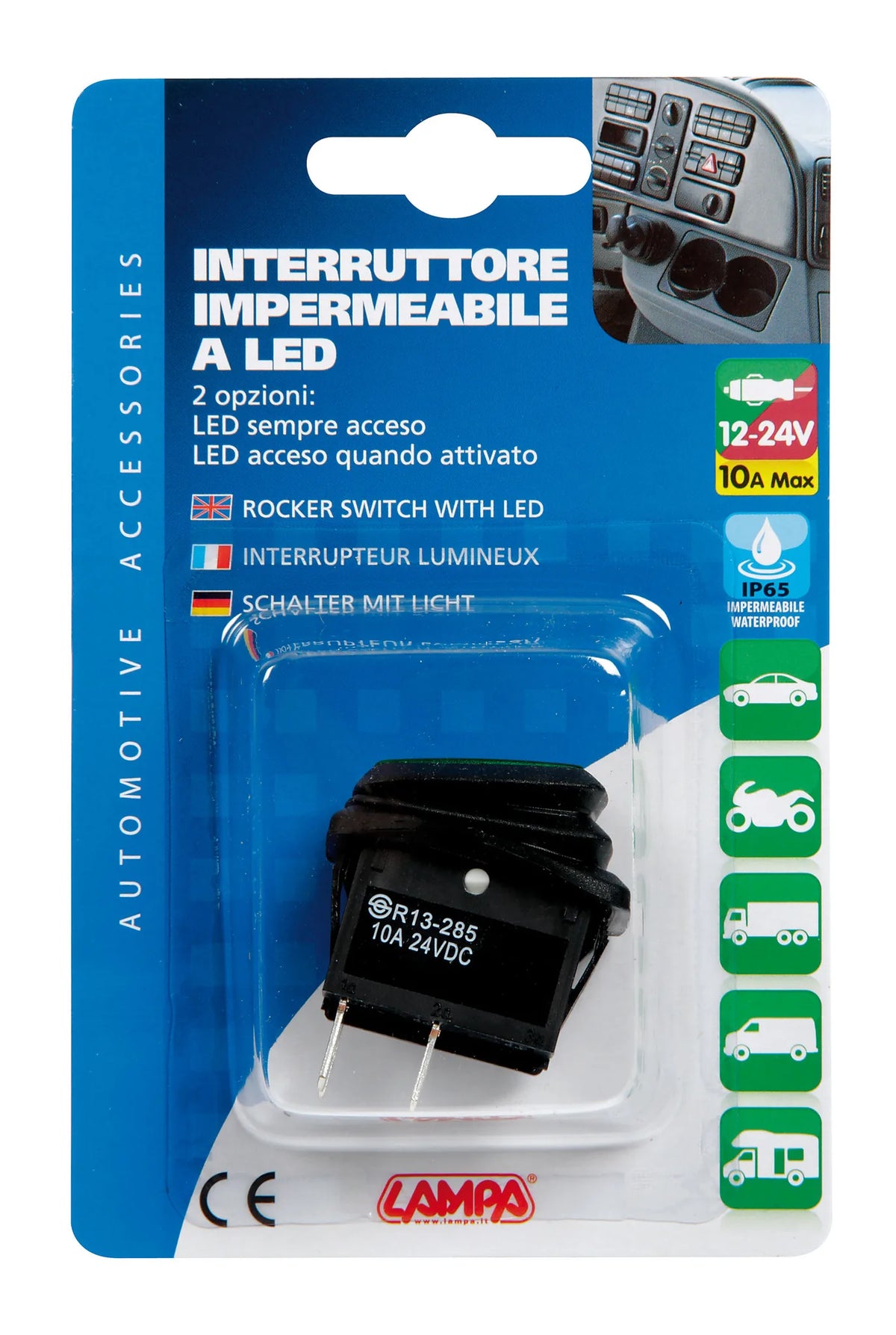 La confezione di Interruttore impermeabile con spia a Led, vista 3